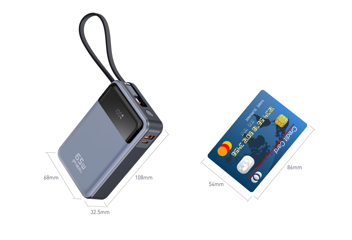 Fieri Power Bank PowerLink One — 65W 20,000 mAh with Built-in USB-C Cable