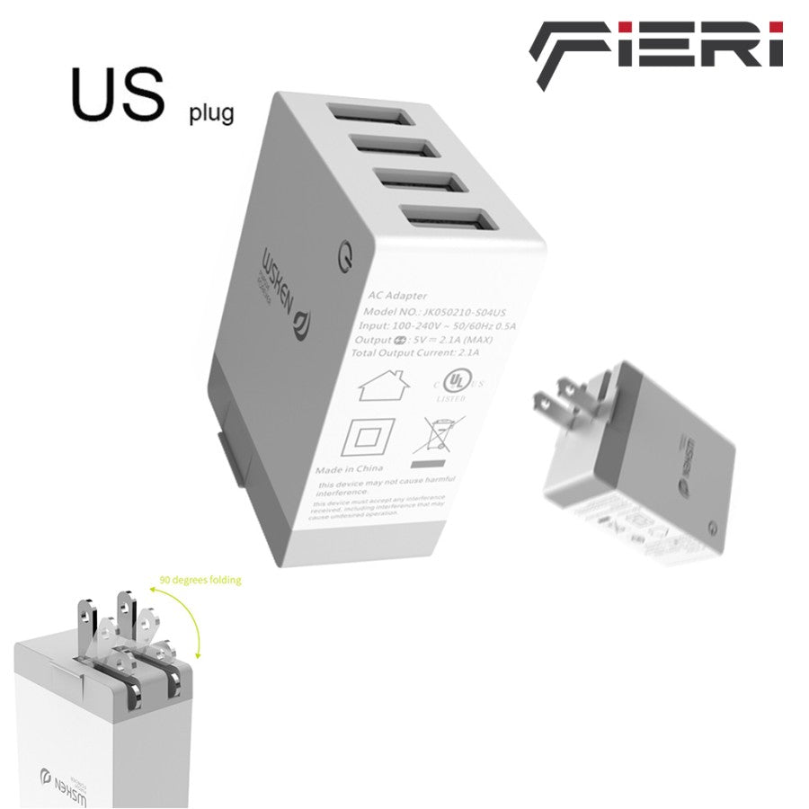 Fieri Wsken Safe 4 USB Ports Charger Adaptor Adapter Fast Charging