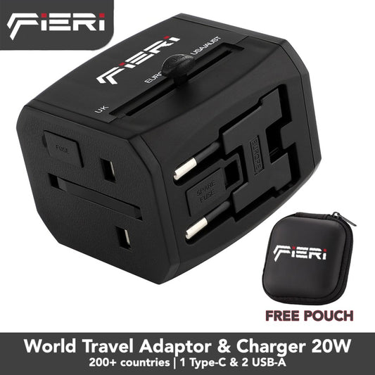 Fieri Universal Travel Adapter 20W XI1 1x USB-C + 2x USB-A