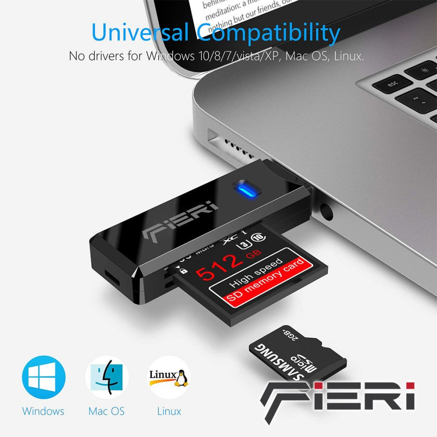 Fieri USB 3.0 Card Reader Micro SD Card SDHC SDXC MMC Super Speed LED