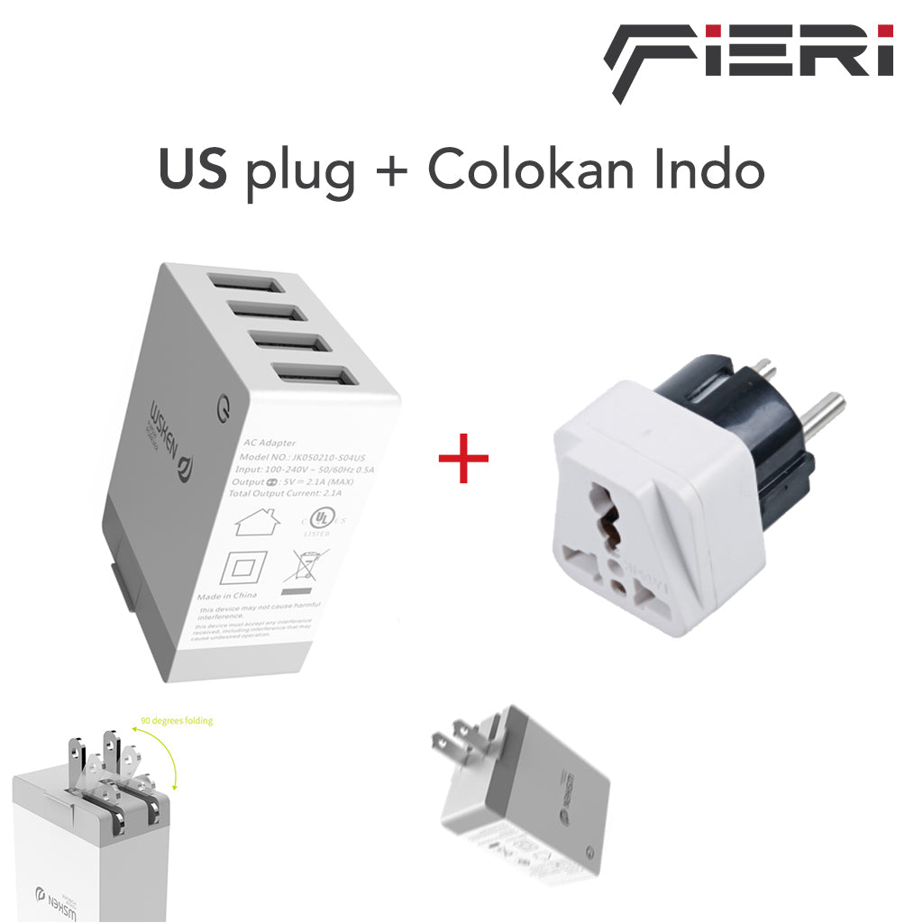 Pengisi Daya Dinding Fieri 4 Port USB-A / 1 USB-A Sertifikasi Aman