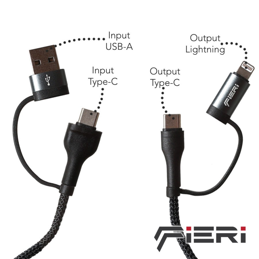 Fieri Charging Data Cable 4in1 60W USB-C / USB-A to USB-C / Lightning