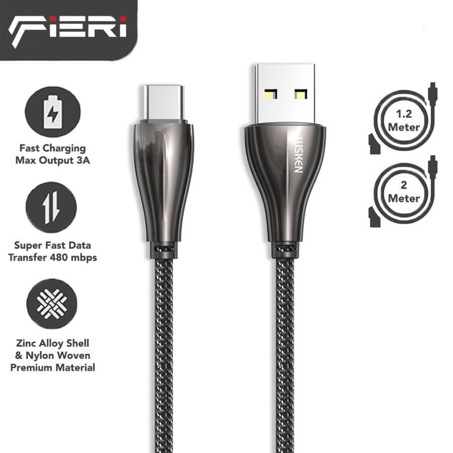 Fieri Charging Data Cable USB-A to USB-C 1M / 2M Fast Charging RGB