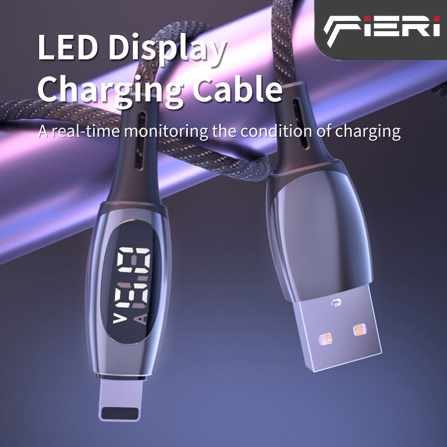 Fieri Charging Data Cable USB-A to Lightning LED Display