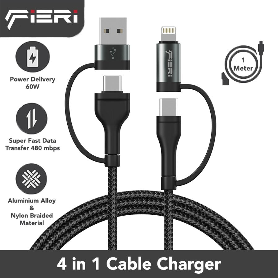 Fieri Charging Data Cable 4in1 60W USB-C / USB-A to USB-C / Lightning