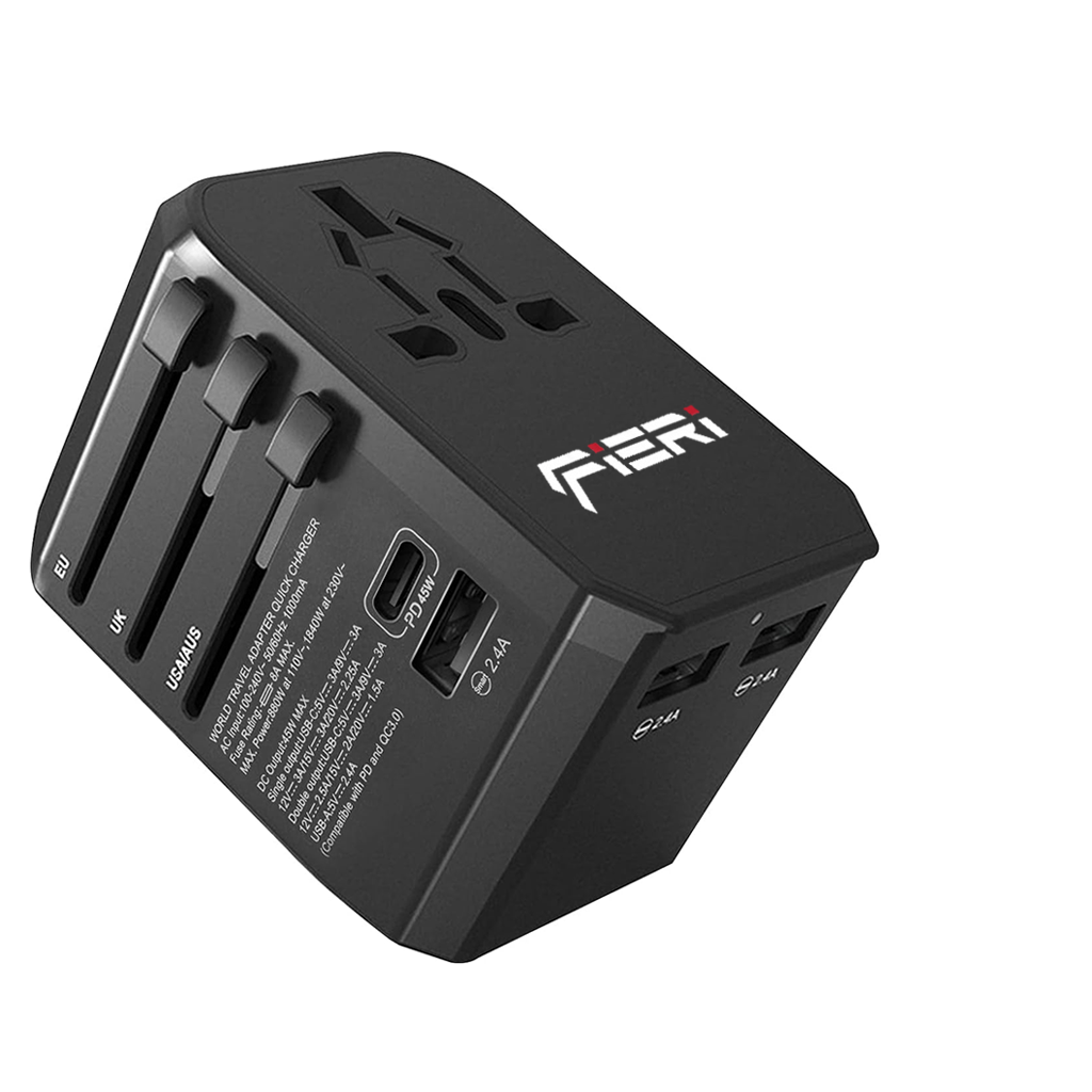 Foto asli FIERI Travel Charger XI2 45W dengan tulisan spesifikasi produk asli pada latar putih.